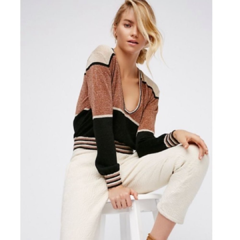 Free People Gold Dust Pullover Sweater Top sz M